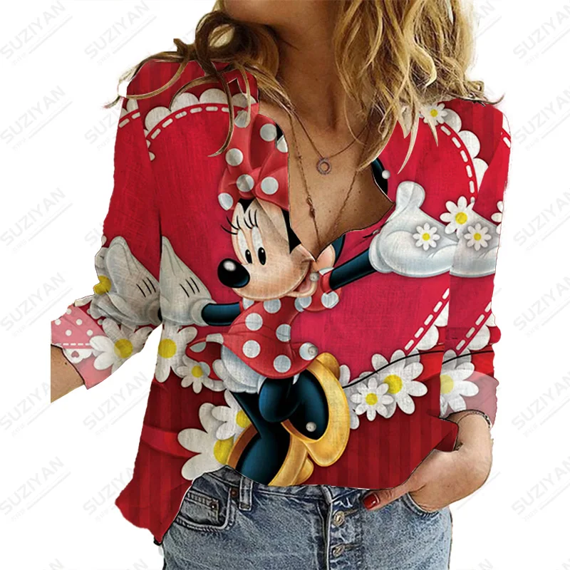 

Womens Spring and Autumn Loose Shirt Fashion Long Sleeve Shirt Temperament Top Disney Blous Lapel Casual Collar Button