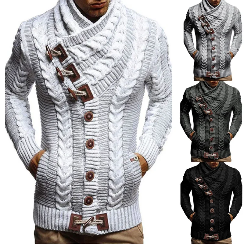 autumn and winter European and American new men's high collar button ox horn button leather button knitted cardigan sweater
autumn and winter European and American new men's high collar button ox horn button leather button knitted cardigan sweater