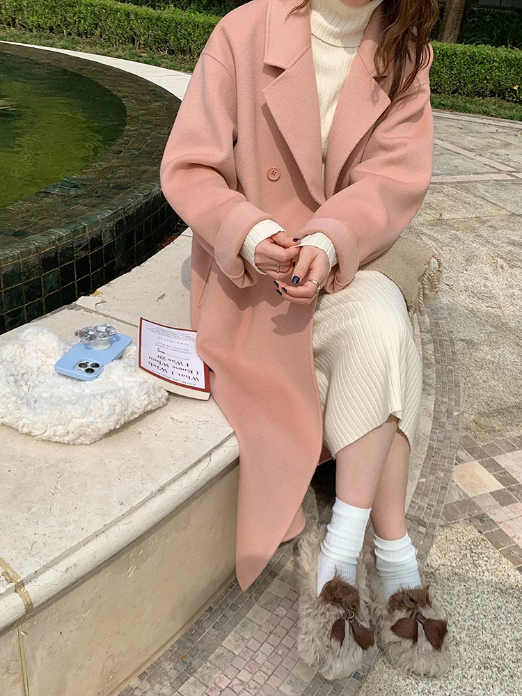 Promotion 2023 Autumn Women Pink Woolen Coat Turn Down Collar Drouble Breasted Women Cashmere Coat Casaco Feminino
Promotion 2023 Autumn Women Pink Woolen Coat Turn Down Collar Drouble Breasted Women Cashmere Coat Casaco Feminino