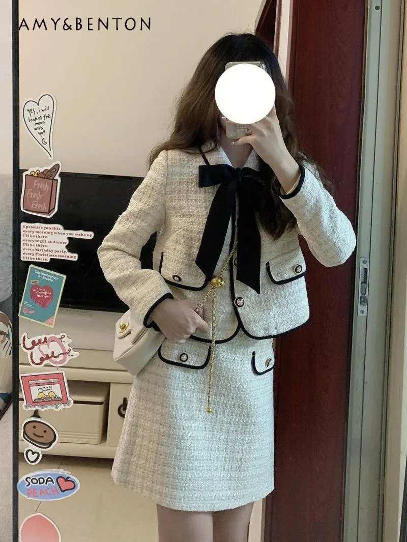 Coat and Skirt Suit for Women Autumn Elegant Bow Short Coat and Skirt Suits for Ladies Autumn Clothes Skirt Two-Piece Set Female
Coat and Skirt Suit for Women Autumn Elegant Bow Short Coat and Skirt Suits for Ladies Autumn Clothes Skirt Two-Piece Set Female