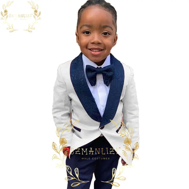 White Kids Wedding Suits Slim Navy Blue Pattern Lapel Suit For Boy Formal Wear One Button Children Groomsmen (Jacket+Pants+Bow)
White Kids Wedding Suits Slim Navy Blue Pattern Lapel Suit For Boy Formal Wear One Button Children Groomsmen (Jacket+Pants+Bow)