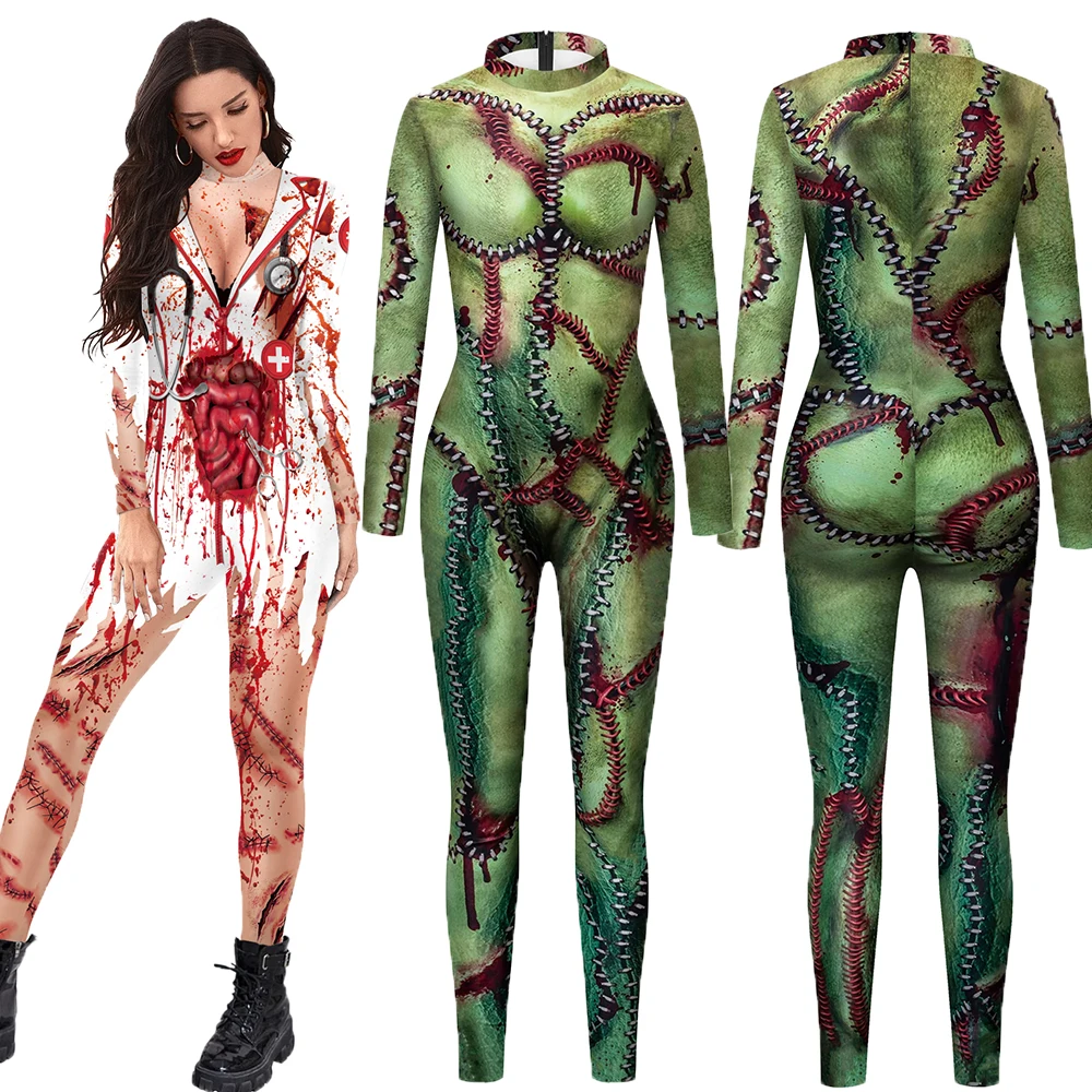 Halloween Bloody Nurse Zombie Bodysuit Cosplay Costume Adult Women Slim Jumpsuit 3D Printing Uniform Zentai Party
Halloween Bloody Nurse Zombie Bodysuit Cosplay Costume Adult Women Slim Jumpsuit 3D Printing Uniform Zentai Party