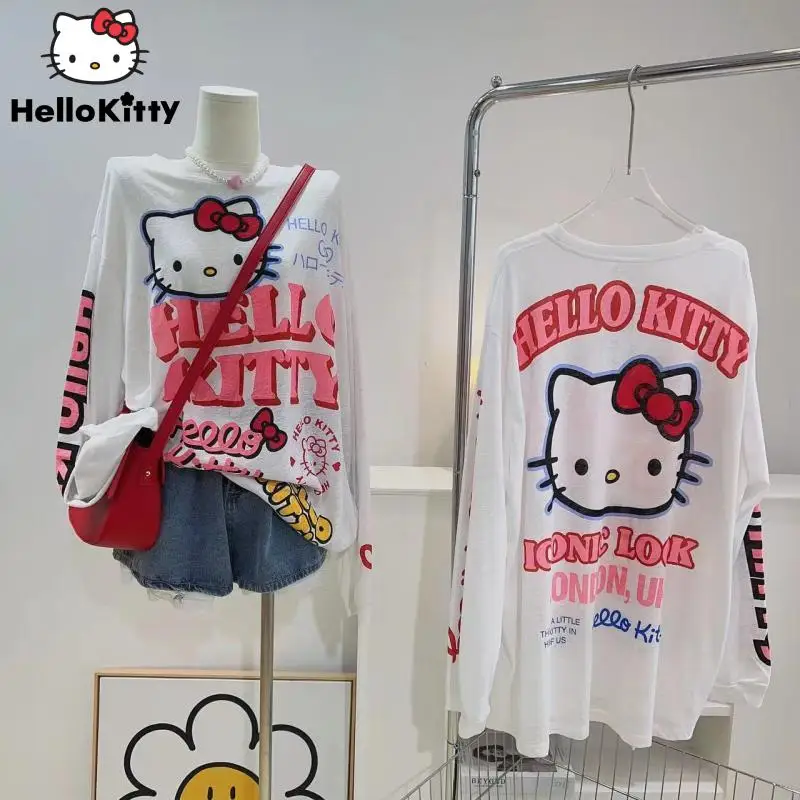 Женская футболка с длинным рукавом Sanrio, Hello Kitty, весенние милые свободные топы Y2k, Корейская одежда, новые винтажные повседневные футболки с мультяшным принтом
Женская футболка с длинным рукавом Sanrio, Hello Kitty, весенние милые свободные топы Y2k, Корейская одежда, новые винтажные повседневные футболки с мультяшным принтом