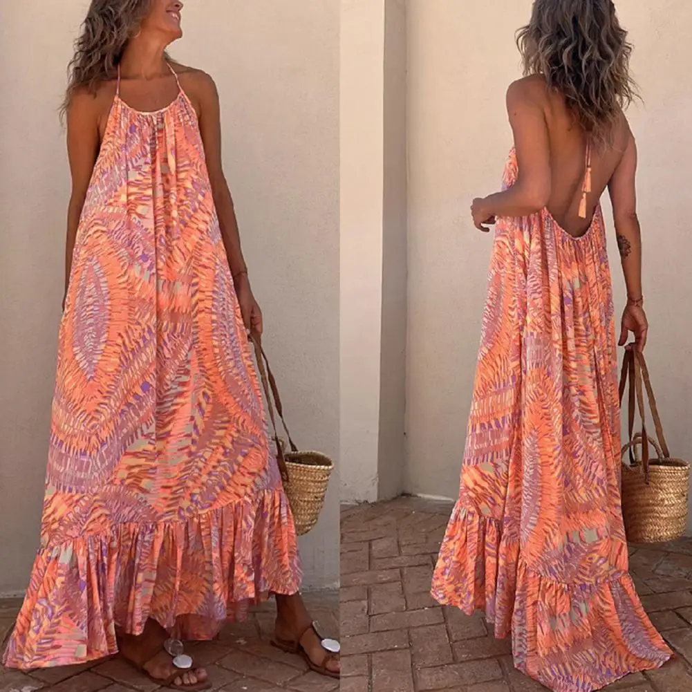 Sexy Backless Women Maxi Dress Boho Printing Halter Neck Big Swing Loose Hem Bohemian Summer Beach Dress Female Clothes vestidos
Sexy Backless Women Maxi Dress Boho Printing Halter Neck Big Swing Loose Hem Bohemian Summer Beach Dress Female Clothes vestidos