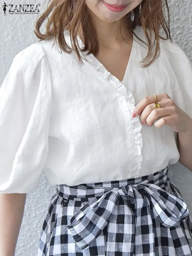 Элегантные топы ZANZEA 2023, летняя женская блузка, модные женские блузы с V-образным вырезом и пышными рукавами, праздничная Повседневная рубашка, женская рубашка с оборками
Элегантные топы ZANZEA 2023, летняя женская блузка, модные женские блузы с V-образным вырезом и пышными рукавами, праздничная Повседневная рубашка, женская рубашка с оборками