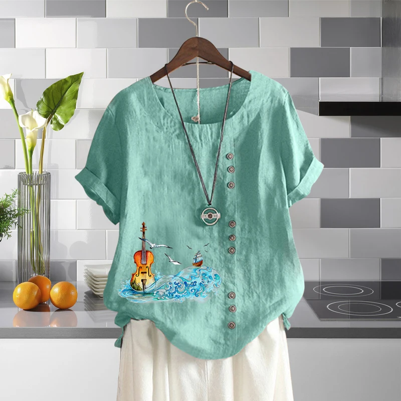 New Arrival Summer Ladies Beautiful Guitar Printed Blouse Vintage Linen Round Neck T Shirt Solid Short Sleeve Loose Top XS-5XL
New Arrival Summer Ladies Beautiful Guitar Printed Blouse Vintage Linen Round Neck T Shirt Solid Short Sleeve Loose Top XS-5XL