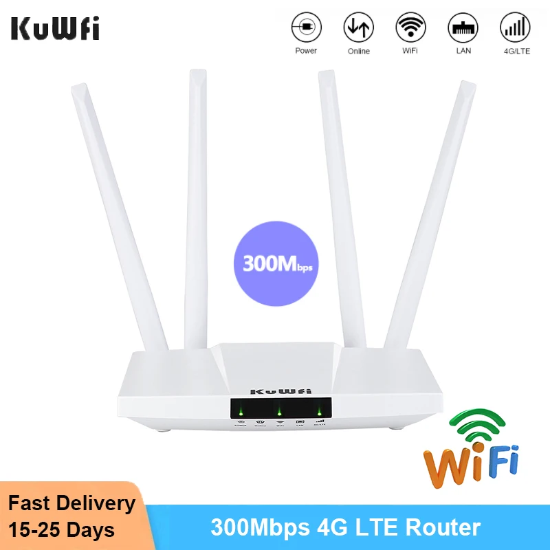 Маршру тизатор KuWFi 4G LTE, беспроводной Wi-Fi роу тер с Sim-картой, 300 Мбит/с, 4 антенны, поддержка порта LAN, 32 пользователя 
Маршру тизатор KuWFi 4G LTE, беспроводной Wi-Fi роу тер с Sim-картой, 300 Мбит/с, 4 антенны, поддержка порта LAN, 32 пользователя