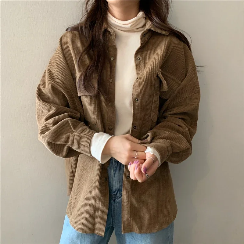 Casual Autumn Basic Outerwear Spring New Women Street Full Sleeve Turn-Down Collar Coats Oversized Solid Corduroy Shirts Jackets
Casual Autumn Basic Outerwear Spring New Women Street Full Sleeve Turn-Down Collar Coats Oversized Solid Corduroy Shirts Jackets