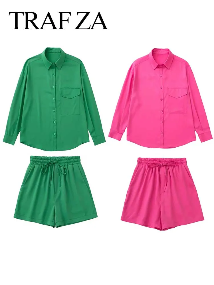 TRAF ZA Women Shirt Office Suit Long Sleeve Solid Color Loose Blouse + High Waist Drawstring Shorts Casual Simple Two Piece Set
TRAF ZA Women Shirt Office Suit Long Sleeve Solid Color Loose Blouse + High Waist Drawstring Shorts Casual Simple Two Piece Set
