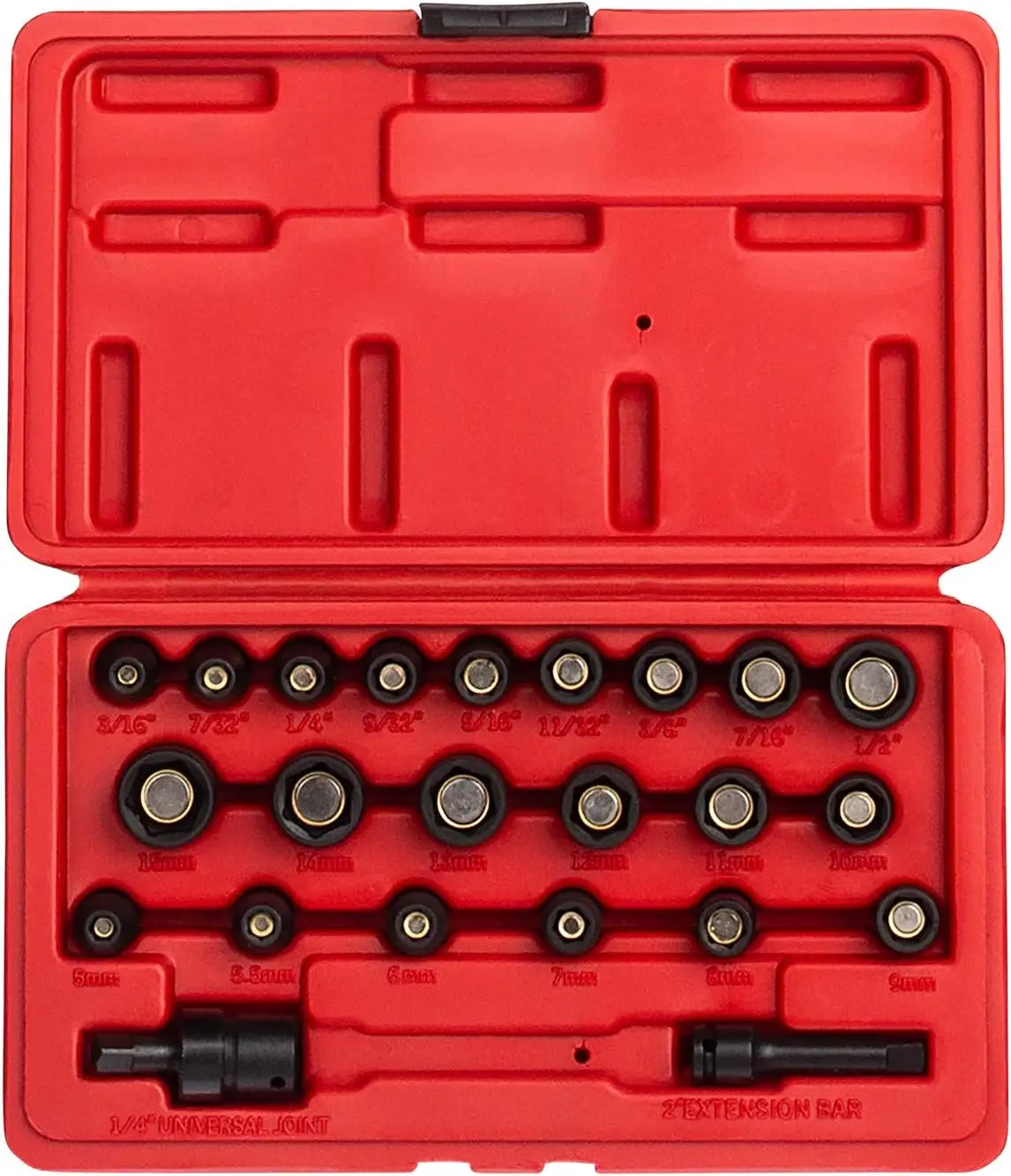

1818, 1/4 Inch Drive Socket Set, 23-Piece, SAE/Metric, 3/16" - 1/2", 5mm-15mm, Cr-Mo Steel, Heavy Duty Case, Includes