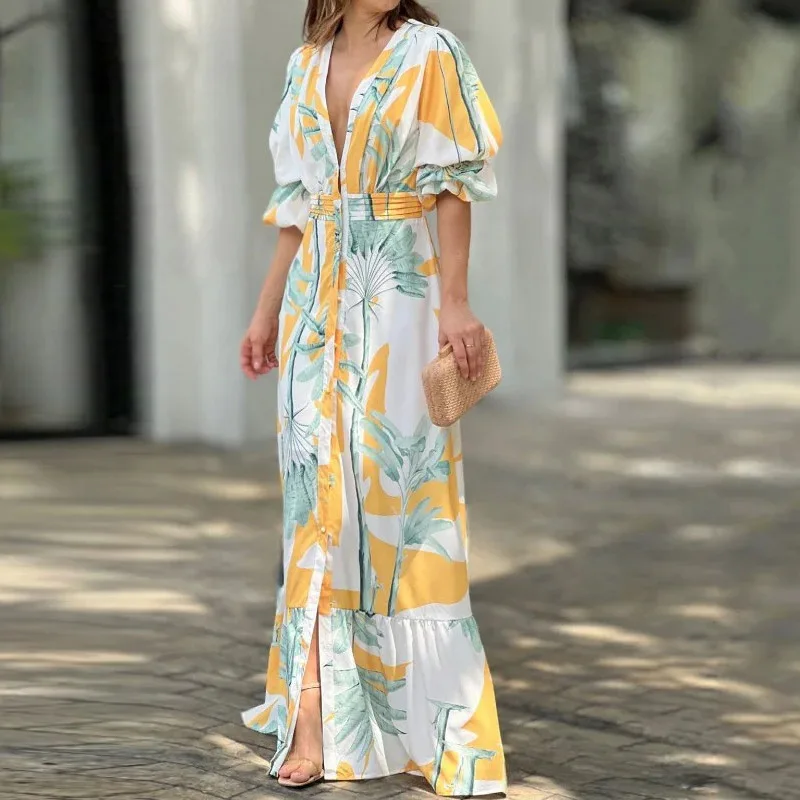 Dresses for Women Summer 2023 Fashion New Fresh Plant Print Ultra Low Neck Button Details Bubble Sleeve Ruffle Female Maxi Dress
Dresses for Women Summer 2023 Fashion New Fresh Plant Print Ultra Low Neck Button Details Bubble Sleeve Ruffle Female Maxi Dress