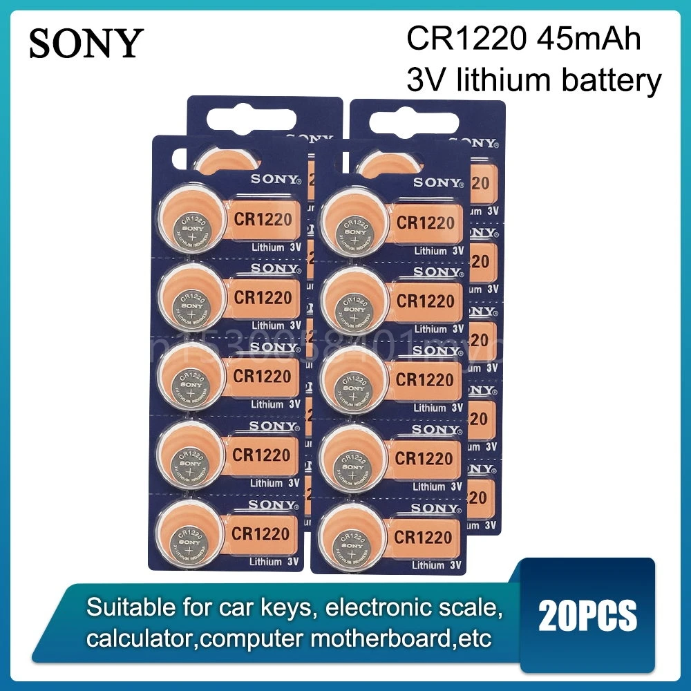 20 шт. SONY 100% оригинальная CR1220 Кнопочная батарея для часов автомобильный пульт дистанционного управления Cr 1220 ECR1220 GPCR1220 3 В литиевая батарея 
20 шт. SONY 100% оригинальная CR1220 Кнопочная батарея для часов автомобильный пульт дистанционного управления Cr 1220 ECR1220 GPCR1220 3 В литиевая батарея