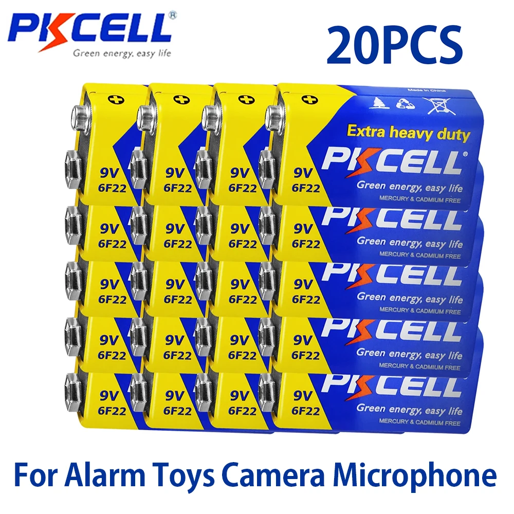 PKCELL 20PCS 9V Battery 6F22 CR9V ER9V Carbon Zinc Super Heavy Duty Dry Batteries for Smoke Alarm Microphones Toys Thermometer
PKCELL 20PCS 9V Battery 6F22 CR9V ER9V Carbon Zinc Super Heavy Duty Dry Batteries for Smoke Alarm Microphones Toys Thermometer