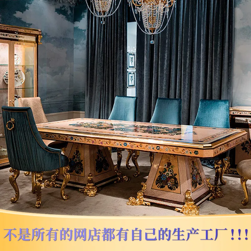 

Европейский резной обеденный стол из массива дерева и стул, комбинация французского двора, роскошная вилла, мебель для ресторана, настройка