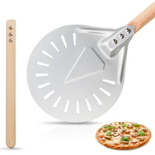 7/8/9in Pizza peel Turning with 40cm Wooden Handle Pizza Peel Paddle Pizza Tool Non Slip Perforated Pizza Shovel A