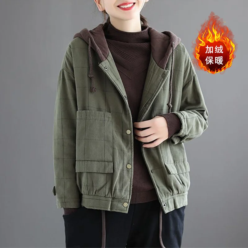 #1178Print Plaid Hoodies Jackets Coats Ladies Long Sleeve Hooded Thick Jacket Coat Women Casual Loose Cotton Outwear Top Femme
#1178Print Plaid Hoodies Jackets Coats Ladies Long Sleeve Hooded Thick Jacket Coat Women Casual Loose Cotton Outwear Top Femme