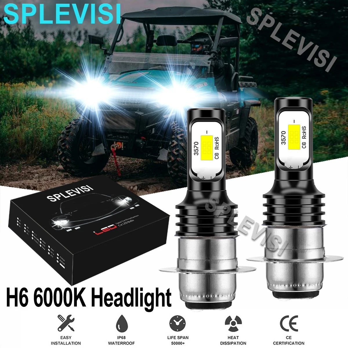 

2x 70W 6000K LED Headlight Bulbs Pure White For Hisun Motors Corp HS 500 2016 2017 2018