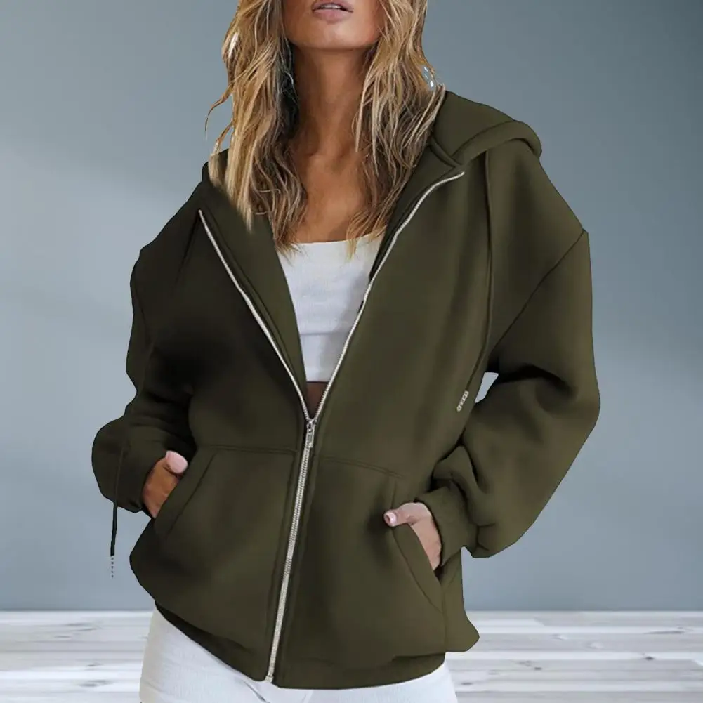 Women Autumn Coat Solid Color Zipper Hooded Long Sleeves Drawstring Warm Cardigan Zipper Loose Women Hoodie Coat for Daily Wear
Women Autumn Coat Solid Color Zipper Hooded Long Sleeves Drawstring Warm Cardigan Zipper Loose Women Hoodie Coat for Daily Wear