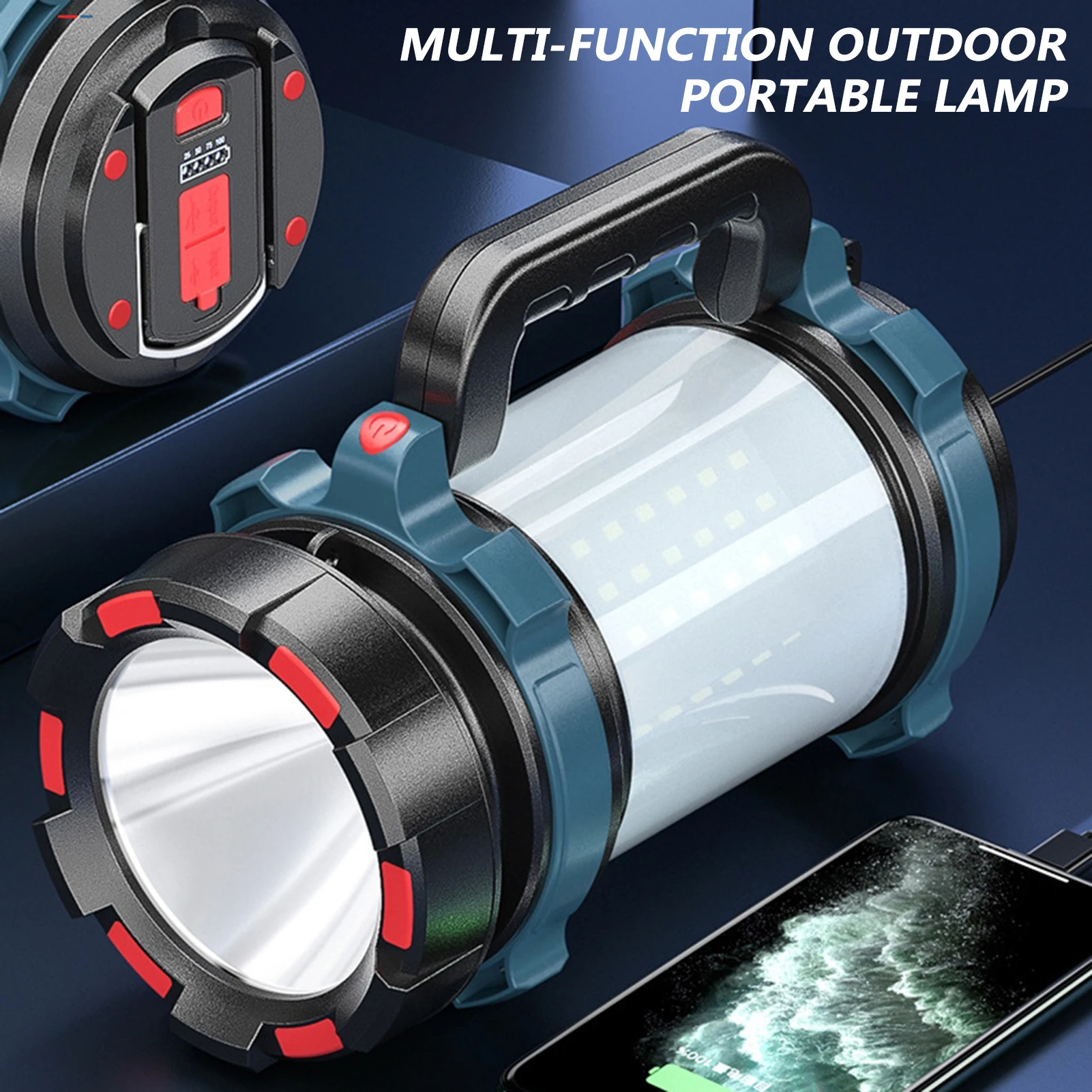 Multi-function Outdoor Portable Lamp High Brightness Main Light Large Floodlight Side Light 5 Gears Folding Handle Emergency 
Multi-function Outdoor Portable Lamp High Brightness Main Light Large Floodlight Side Light 5 Gears Folding Handle Emergency