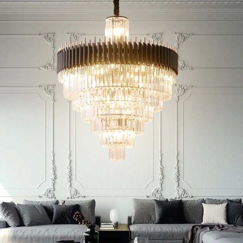 

Modern Luxury Living Room Crystal Chandelier High Quality Black Cristal Luster Hanging LED Crystal Lamp