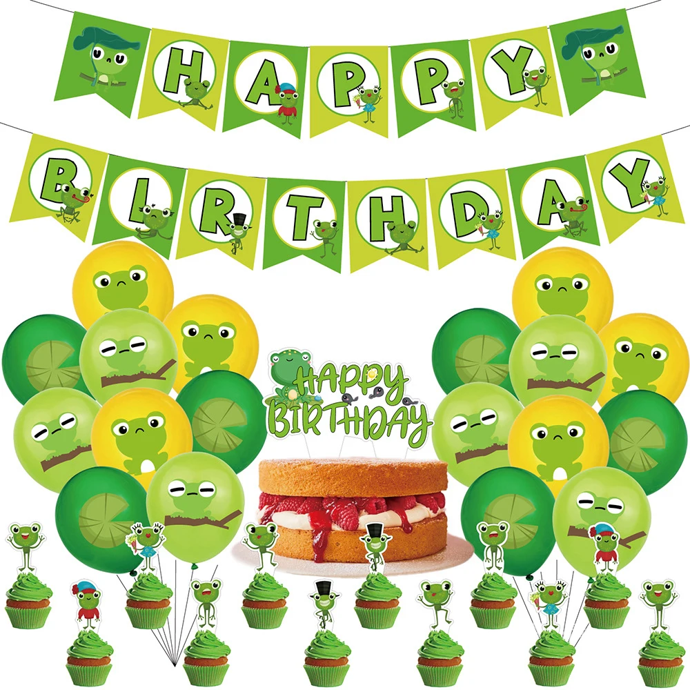 Cute Frog Theme Birthday Balloon Set with Green Flag and Cake Topper for Kids Birthday Party Background Decoration
Cute Frog Theme Birthday Balloon Set with Green Flag and Cake Topper for Kids Birthday Party Background Decoration