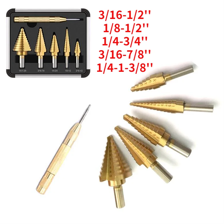 Pagoda Drill Set Triangle Shank HSS Steel Titanium Plated Hole Opener 6pcs Set Reaming Hole Opening Step Drill Bit Aluminum Box
Pagoda Drill Set Triangle Shank HSS Steel Titanium Plated Hole Opener 6pcs Set Reaming Hole Opening Step Drill Bit Aluminum Box