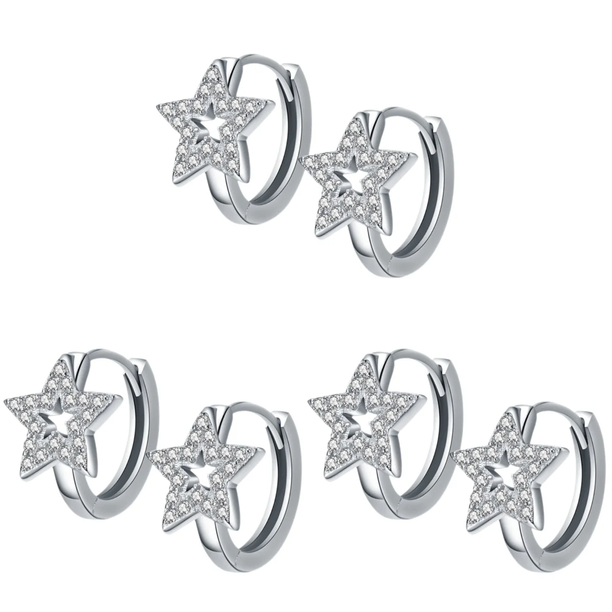 

3 Pairs Pentagram Earrings Teen Girls Ages 18 Sterling Silver Hoop 30% [white Copper] Star Small Hypoallergenic