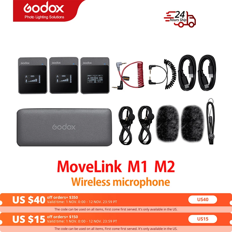 

Godox MoveLink M2 M1 2.4GHz Wireless Lavalier Microphone for DSLR Cameras Camcorders Smartphones, and Tablets for YouTube