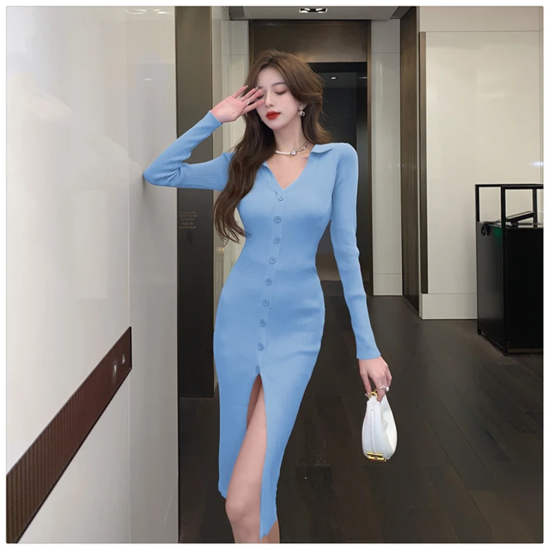 2022 Autumn New French Women POLO Collar High Waist Solid Color Long-Sleeved Knitted Dress Single-Breasted Sweater Dresses
2022 Autumn New French Women POLO Collar High Waist Solid Color Long-Sleeved Knitted Dress Single-Breasted Sweater Dresses