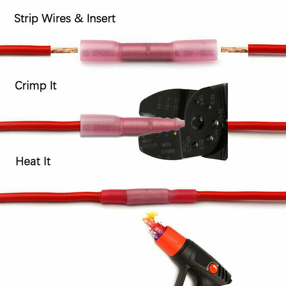100PCS 22-16 AWG Electrical Heat Shrink Butt Crimp Terminals Red Waterproof Fully Insulated Seal Wire Connectors Assortment
100PCS 22-16 AWG Electrical Heat Shrink Butt Crimp Terminals Red Waterproof Fully Insulated Seal Wire Connectors Assortment