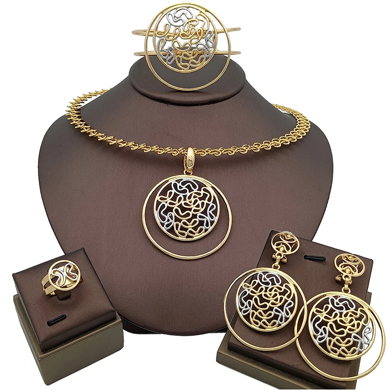 Dubai Latest Gold Plated Jewelry For Women Beautiful Round Pendant Wedding Party Free Shipping Two Tone Color Jewelry 
Dubai Latest Gold Plated Jewelry For Women Beautiful Round Pendant Wedding Party Free Shipping Two Tone Color Jewelry