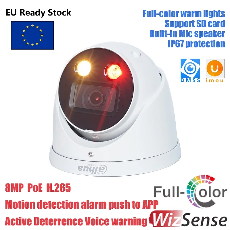 

Dahua 8MP Full-color Active Deterrence Fixed-focal Eyeball WizSense Network IP Camera HDW3849H-AS-PV-S3 built-in Mic and speaker