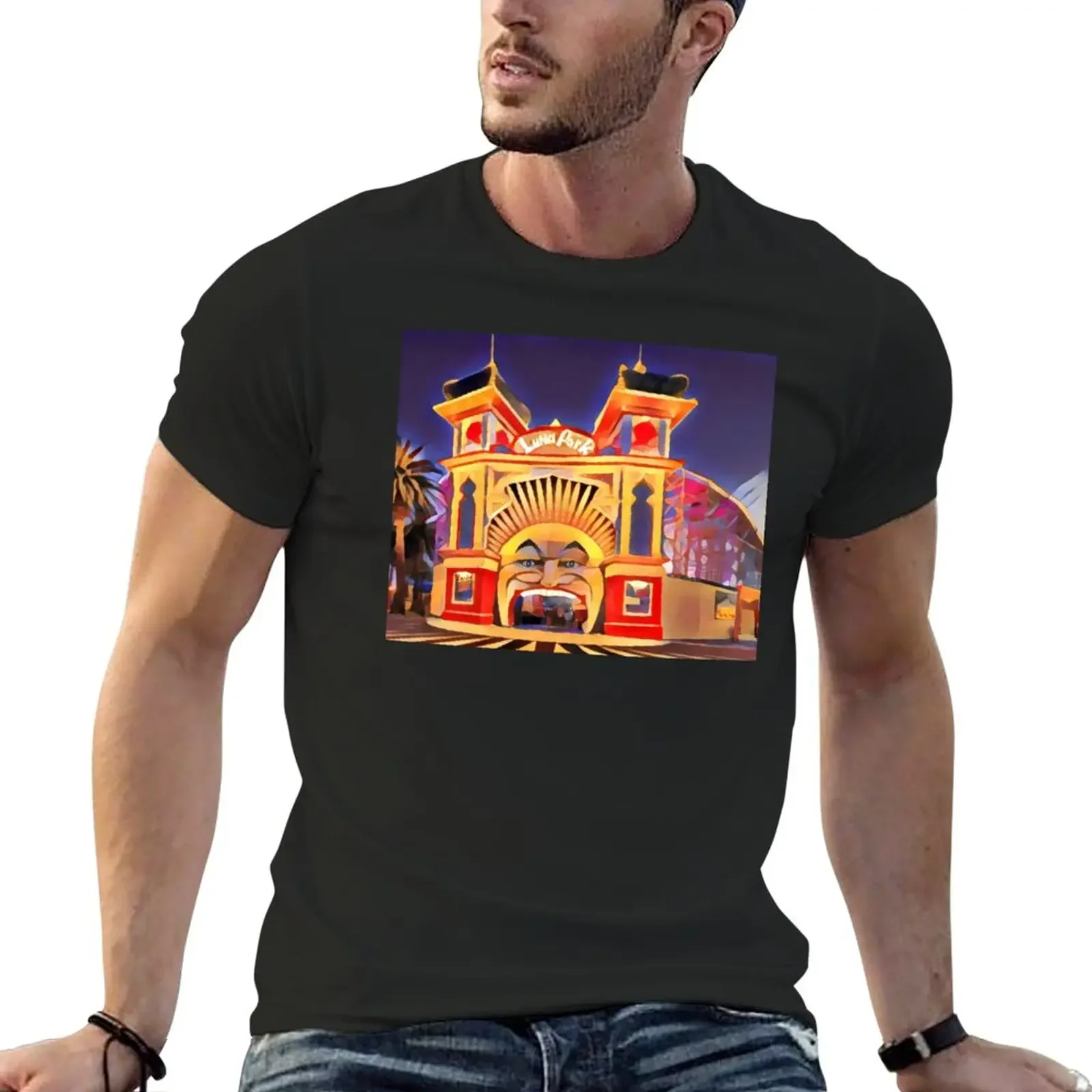 Новинка футболка Luna Park St Kilda австралийская оверсайз с аниме Винтажная Мужская workou