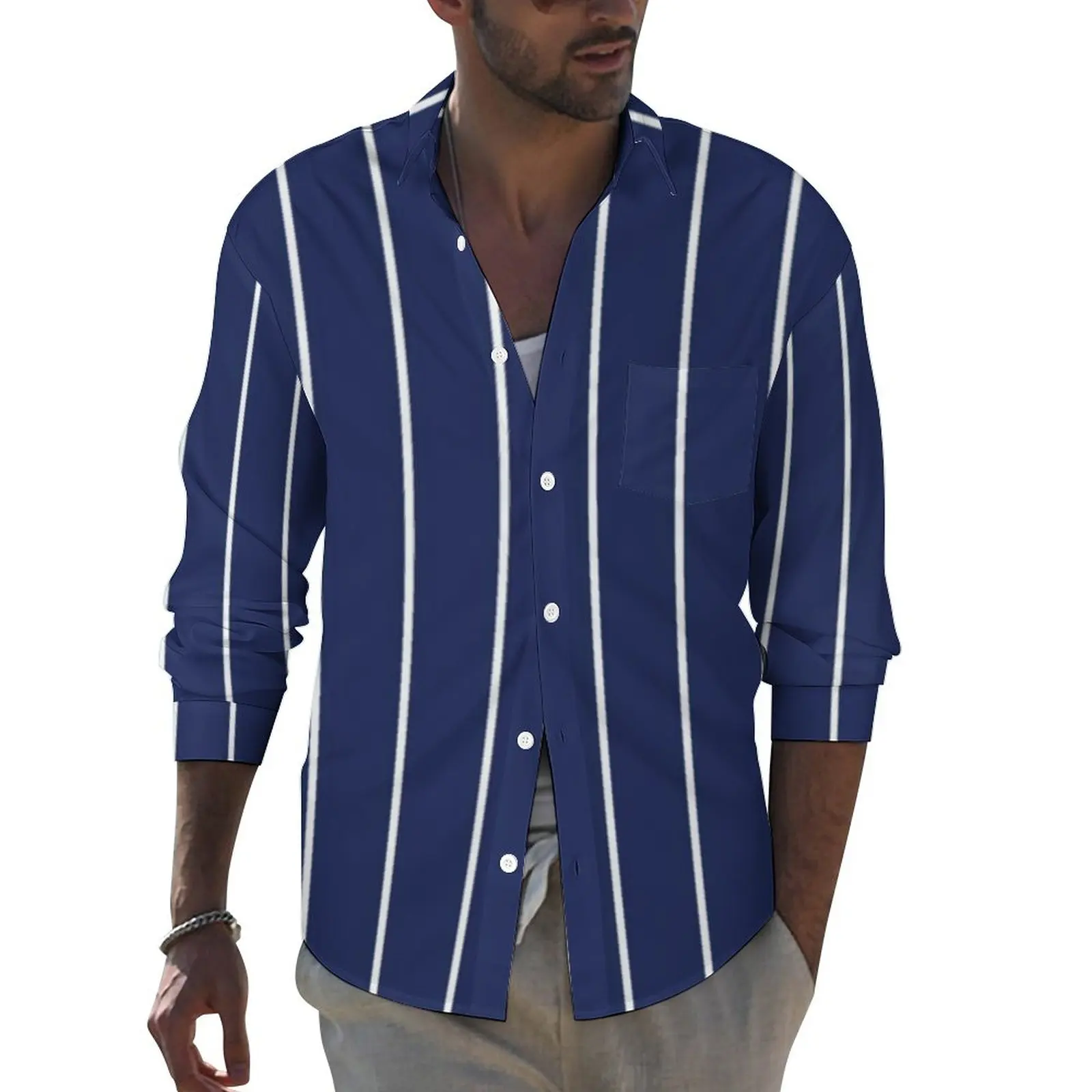 Classic Striped Shirt Blue And White Lines Casual Shirts Long Sleeve Custom Harajuku Blouses Autumn Loose Oversized Tops
Classic Striped Shirt Blue And White Lines Casual Shirts Long Sleeve Custom Harajuku Blouses Autumn Loose Oversized Tops