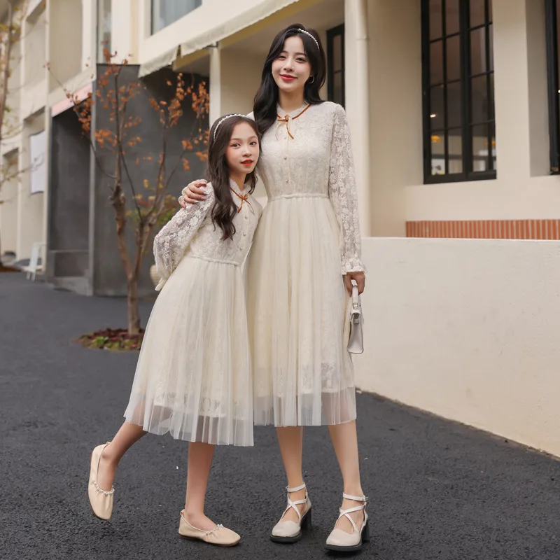 Family matching clothes mother daughter beige mesh dress spring fall fashion dresses
Family matching clothes mother daughter beige mesh dress spring fall fashion dresses