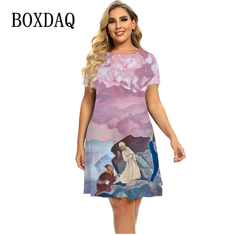 New 2022 Summer Dresses For Women Retro Print Landscape Short Sleeve Dress Oversized Loose Mini Clothing Round Neck Casual Dress
New 2022 Summer Dresses For Women Retro Print Landscape Short Sleeve Dress Oversized Loose Mini Clothing Round Neck Casual Dress