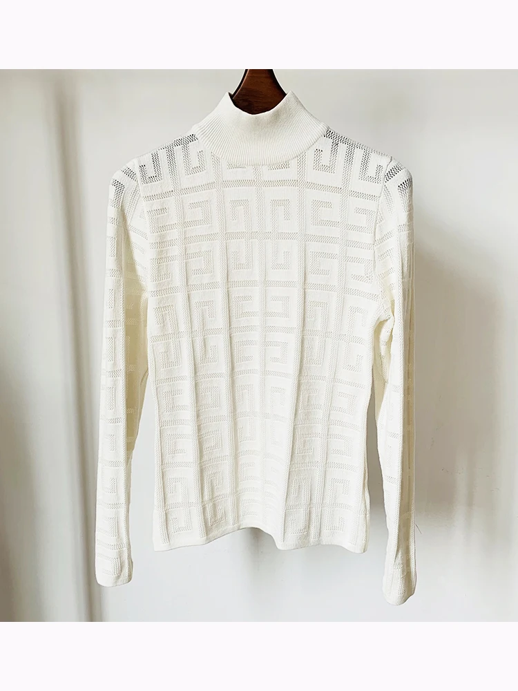HIGH STREET Newest Runway 2022 autumn winter new high neck jacquard knitted bottoming shirt women hollow mesh pullover
HIGH STREET Newest Runway 2022 autumn winter new high neck jacquard knitted bottoming shirt women hollow mesh pullover