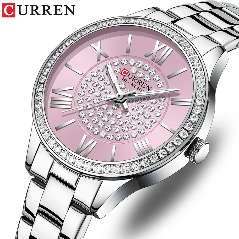 

CURREN Charming Quartz Watches for Women Luxury Stainless Steel Luminous hands Wristwatches with Rhinestones