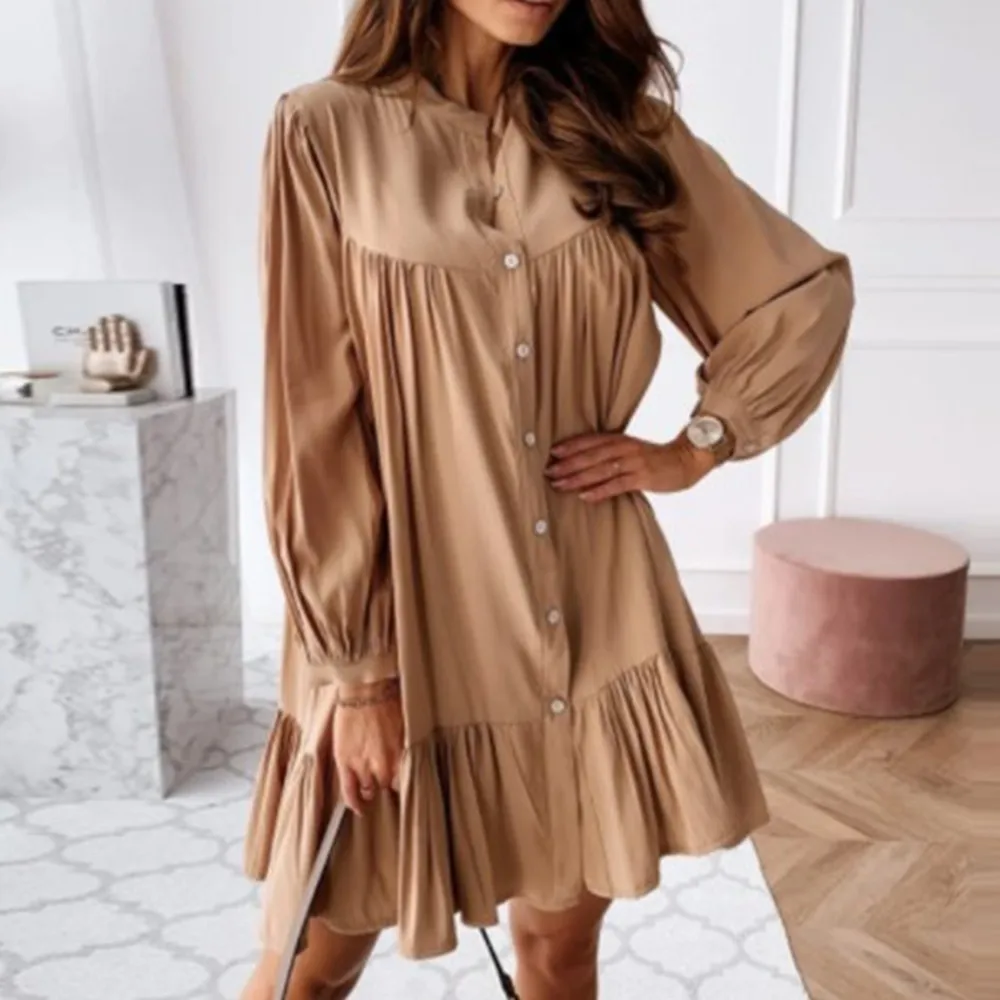Dress Large Size Simple Fashion Retro Front Button Long Sleeve Stand Collar Solid Color Stitching Loose Elegant Casual Dress
Dress Large Size Simple Fashion Retro Front Button Long Sleeve Stand Collar Solid Color Stitching Loose Elegant Casual Dress