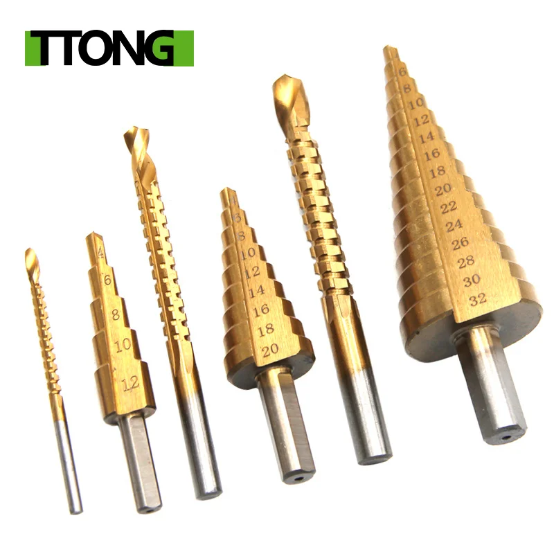 6PCS/Set HSS Titanium Step Bit Drilling Power Tools4-12 4-20 4-32 HSS Metal High Speed Steel Wood Hole Cutter Cone Drill 
6PCS/Set HSS Titanium Step Bit Drilling Power Tools4-12 4-20 4-32 HSS Metal High Speed Steel Wood Hole Cutter Cone Drill