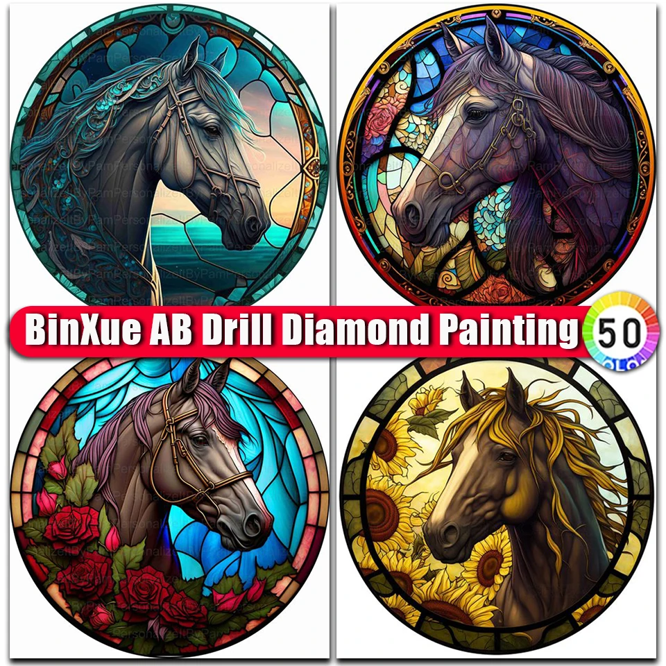 

BinXue Colorful Animal Horse AB Diamond Painting Lion Cat Wolf Cow Cross Stitch Flower Handmade DIY Mosaic Art Home Decor Gift