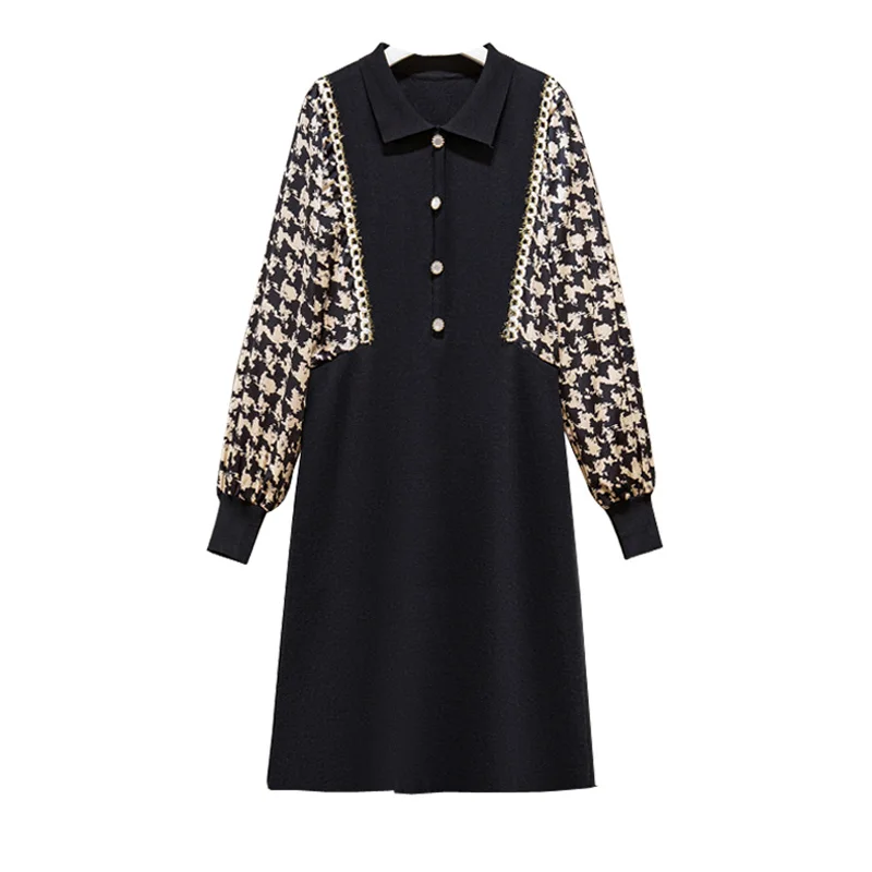 Spring Women Midi Knit Dress Long Sleeve Casual Houndstooth Patchwork Plus Size Loose Straight Black Streetwear Slim Party Robe
Spring Women Midi Knit Dress Long Sleeve Casual Houndstooth Patchwork Plus Size Loose Straight Black Streetwear Slim Party Robe