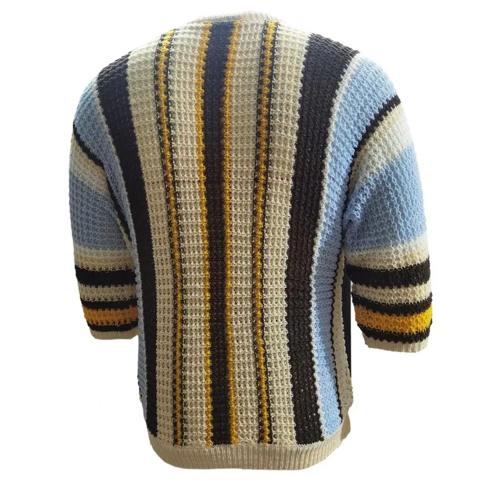Lightweight Summer Sweater Stylish Men's Striped Print Knitted Sweater Loose Fit Half Sleeve Elastic Anti-shrink for Summer
Lightweight Summer Sweater Stylish Men's Striped Print Knitted Sweater Loose Fit Half Sleeve Elastic Anti-shrink for Summer