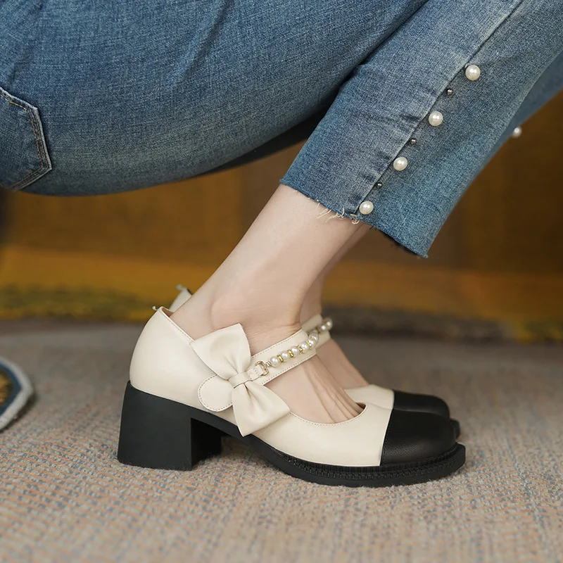 Retro ~~ Round Head Pearl Bow Single Shoes Women's Thick High-heeled Mary Jane Shoes Retro Shoes Women Square Toe Zaptos Mujer
Retro ~~ Round Head Pearl Bow Single Shoes Women's Thick High-heeled Mary Jane Shoes Retro Shoes Women Square Toe Zaptos Mujer