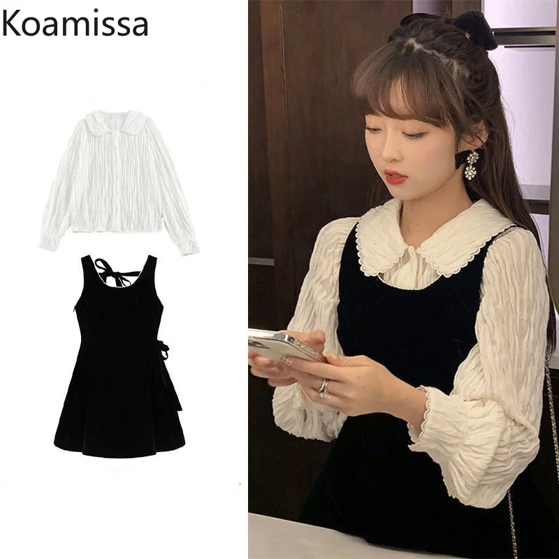 Koamissa Fashion Women Two Pieces Solid Sweet Shirt Preppy Style Outfits Students Chic Shirt Black Slip Mini Short Dress
Koamissa Fashion Women Two Pieces Solid Sweet Shirt Preppy Style Outfits Students Chic Shirt Black Slip Mini Short Dress