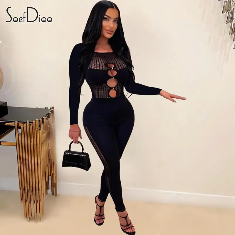 Soefdioo Sexy Hollow Out Body-Shaping Jumpsuits Women Fashion Long Sleeve O-Neck One Piece Rompers 2024 Spring Midnight Clubwear 
Soefdioo Sexy Hollow Out Body-Shaping Jumpsuits Women Fashion Long Sleeve O-Neck One Piece Rompers 2024 Spring Midnight Clubwear