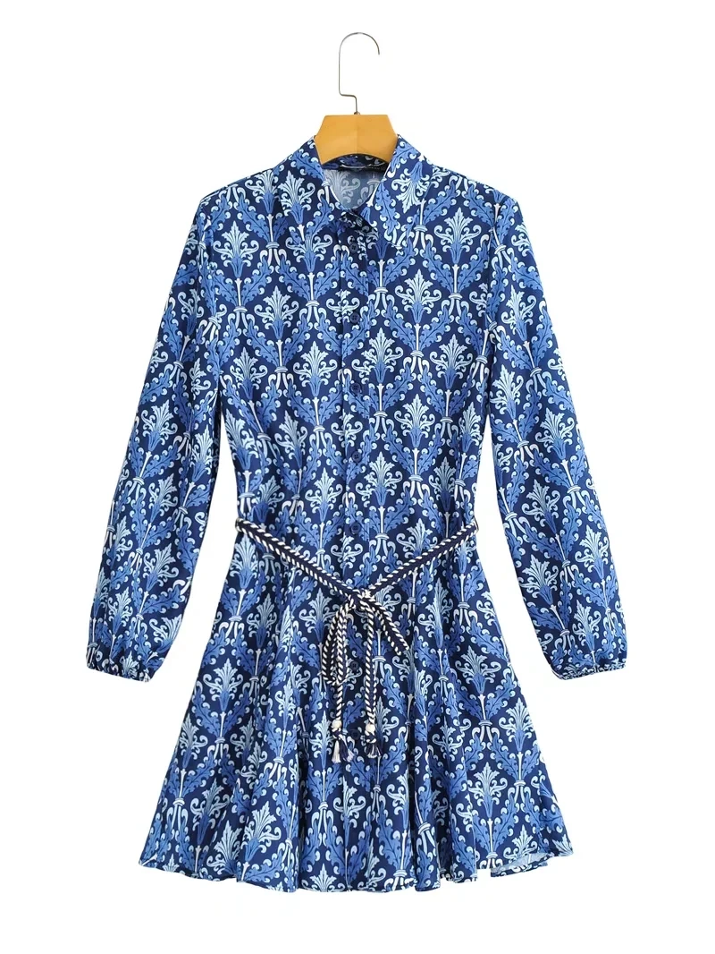 Vintage Blue Printed Women Mini Shirt Dress With Sashes High Waist Spring Summer Long Sleeve Single Breasted A-Line Vestidos
Vintage Blue Printed Women Mini Shirt Dress With Sashes High Waist Spring Summer Long Sleeve Single Breasted A-Line Vestidos