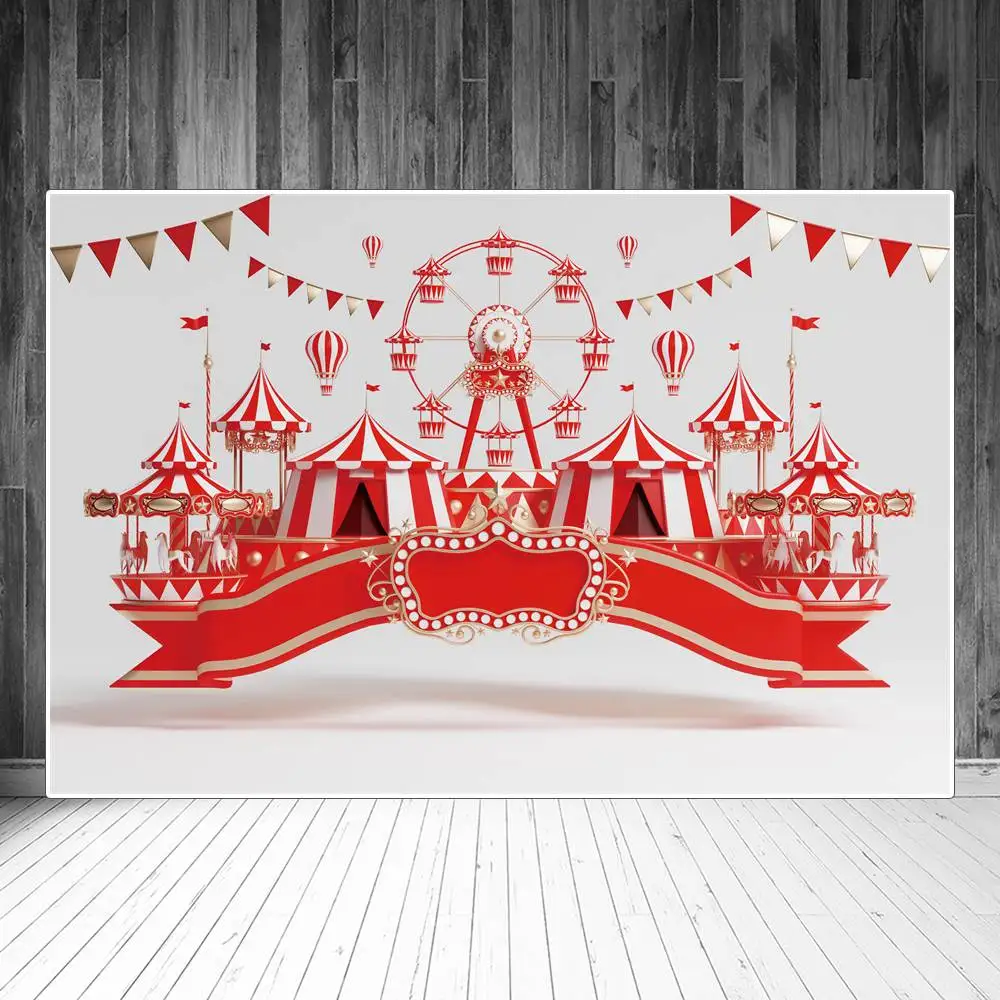 

Cirque Carnival Party Backdrop Photography Birthday Playground Custom Baby Circus Arena Flags White Wall Photo Background Banner