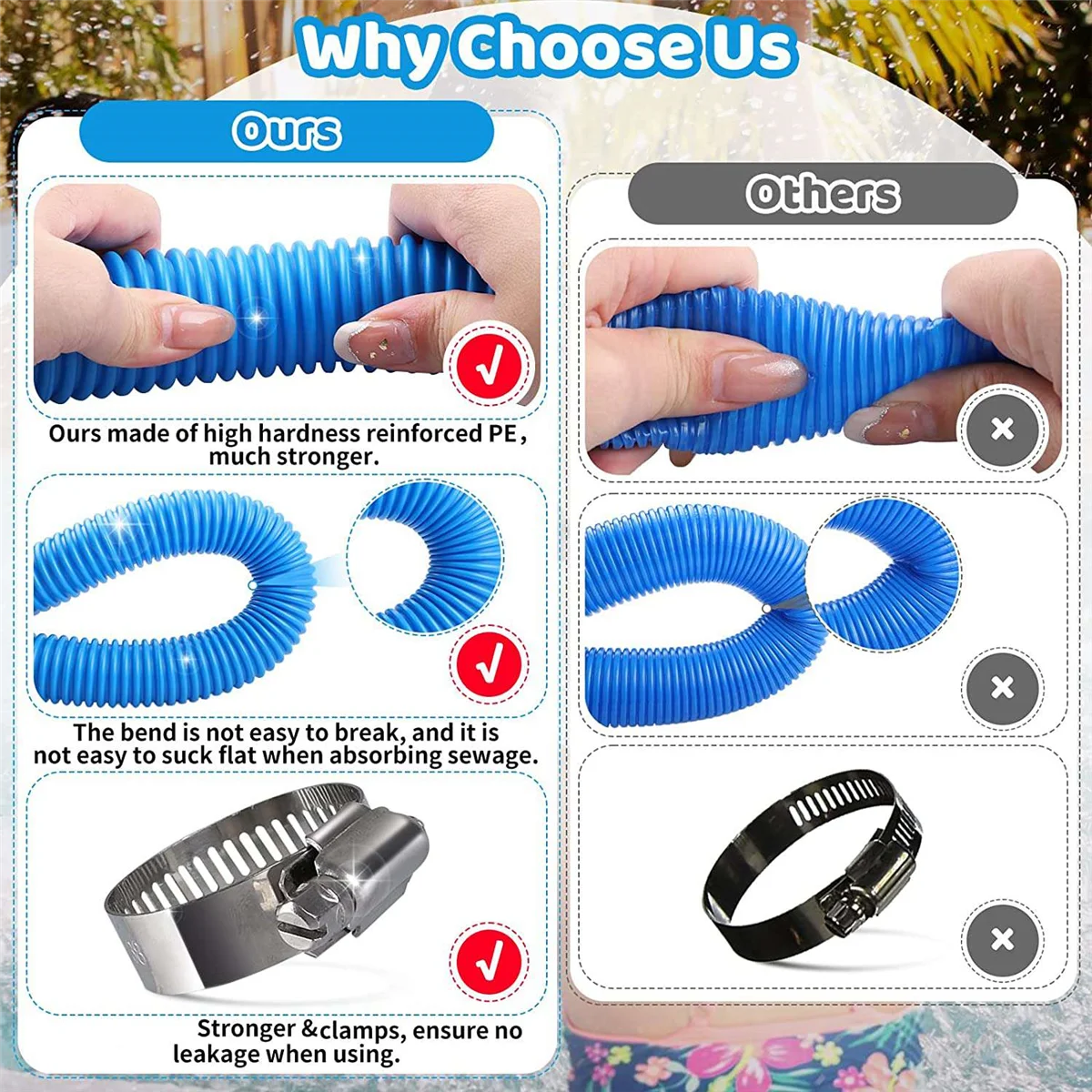 Pool Pump Replacement Hose for Intex/Coleman,330GPH 1000GPH, 3 Pack Swimming Pool Pump Pipes with Hose Clamp
Pool Pump Replacement Hose for Intex/Coleman,330GPH 1000GPH, 3 Pack Swimming Pool Pump Pipes with Hose Clamp