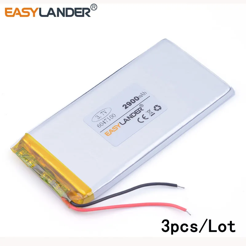 3pcs/Lot 3.7V 2900mAh 6047100 lithium Li ion polymer rechargeable battery for tablet pc power bank cell phone speaker GPS
3pcs/Lot 3.7V 2900mAh 6047100 lithium Li ion polymer rechargeable battery for tablet pc power bank cell phone speaker GPS